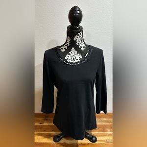 Christopher & Banks Black Sequined Scoop Neck 3/4 Sleeve Sweater